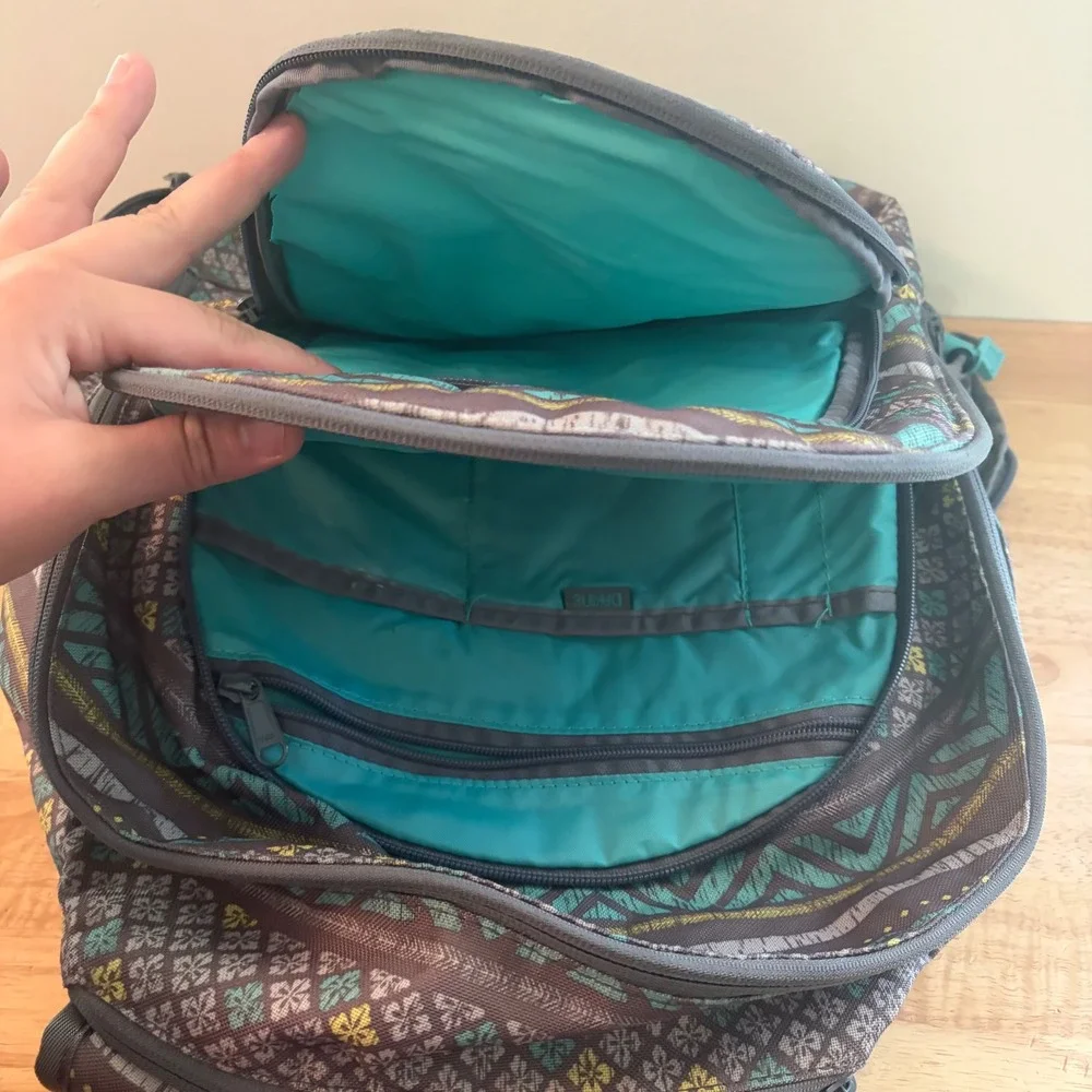 Dakine Gray Teal Yellow Backpack Bag Laptop Sleeve Zipper‎ Closure school work